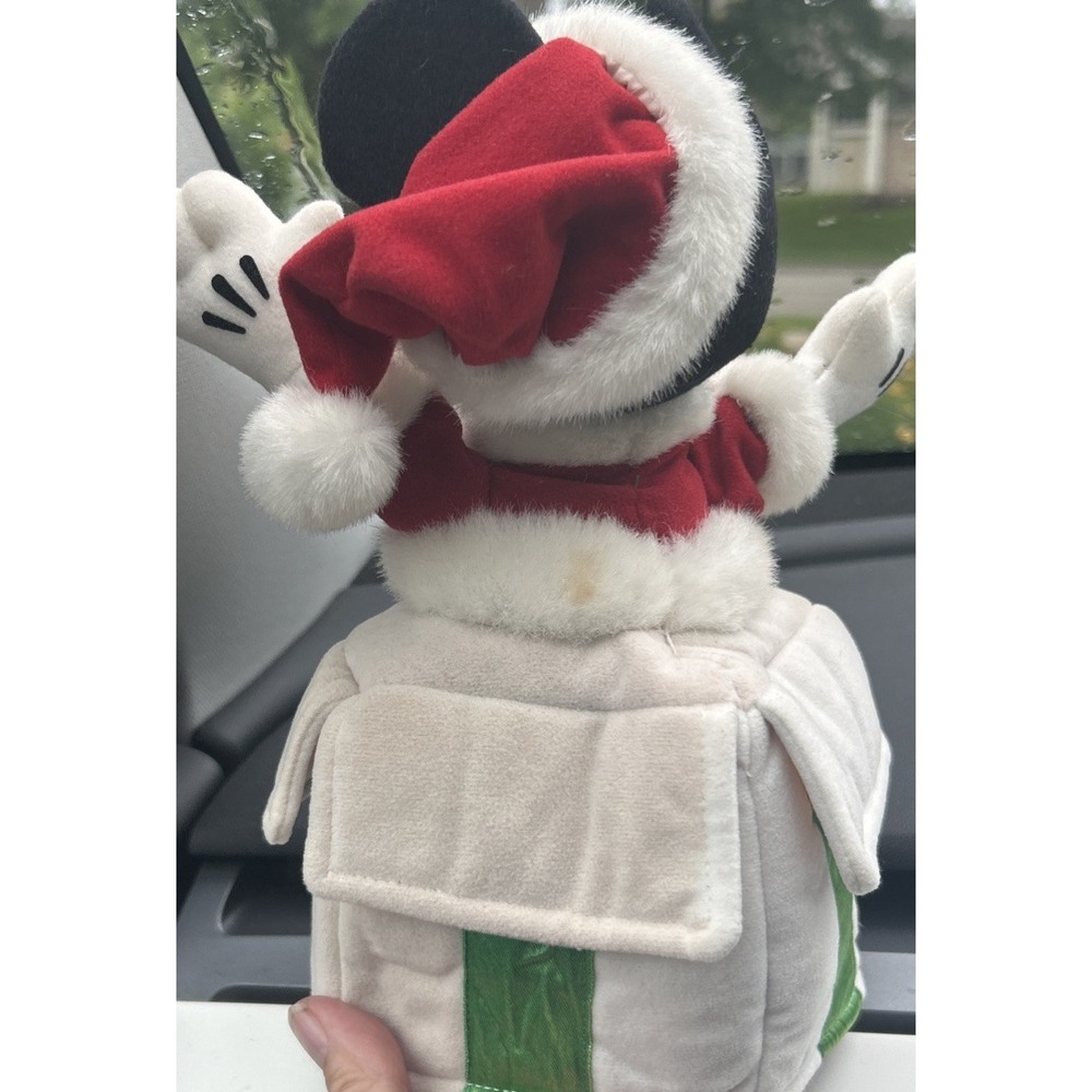 VTG Mickey Plush Tree Topper Santa Gift Box Xmas Holiday Decor W/handmade Santa - Picture 4 of 16